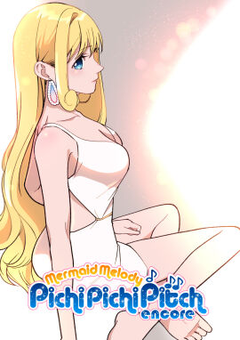 1girls big_boobs big_breasts big_tits blonde_hair blue_eyes boobs breasts dress earrings female kiyousart large_boobs large_breasts large_tits light-skinned_female light_skin long_hair lucia_nanami mermaid_melody_pichi_pichi_pitch milf seductive seductive_pose tits white_dress