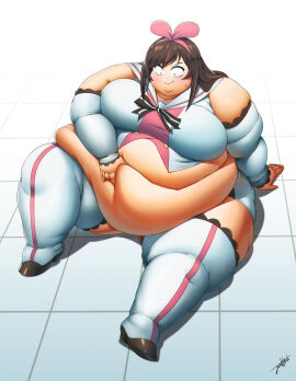 1girls 2018 alternate_body_size bangs bbw belly belly_grab belly_overhang belly_rolls big_belly blush breasts brown-haired_female brown_hair cankles choppy_bangs closed_mouth colored deep_skin digital_media_(artwork) double_belly double_chin embarrassed embarrassed_female exposed_belly exposed_fat_belly fat fat_arms fat_face fat_female fat_hands fat_legs fat_rolls fat_thighs fat_woman female female_focus full_body gigantic_belly grabbing grabbing_own_belly hand_on_belly hand_on_floor hand_on_own_belly heels huge_belly huge_breasts huge_thighs jeetdoh kizuna_ai kizuna_ai_inc. light-skinned_female light_skin long_hair looking_down looking_down_at_self love_handles obese obese_female overweight overweight_female shaded simple_background sitting sitting_on_floor small_pupils smile smiling solo spillage ssbbw straight_hair sweatdrop tagme thick_thighs thigh_highs thighhighs thunder_thighs tiled_floor undersized_clothes virtual_youtuber vtuber wide_hips