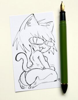 1girls 2d animal_ears anthro anthro_female anthro_only artist_name ass breasts cat_ears cat_girl cat_tail catgirl feline female female_only iseenudepeople neco-arc nipples pen_(artwork) smile solo tail traditional_art traditional_drawing_(artwork) traditional_media traditional_media_(artwork) tsukihime type-moon