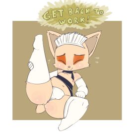 1:1 2024 anthro armwear ass balls balls_outline black_clothing blush bodily_fluids border brown_background brown_body brown_fur brown_nose bubble_ass bubble_butt bulge closed_eyes closed_smile clothed clothing crossdressing detailed_bulge elbow_gloves english_text eye_markings eyes_always_closed facial_tuft femboy flying_sweatdrops footwear fur garter_straps genital_outline gloves handwear hi_res holding_own_leg holding_own_leg_up humanoid league_of_legends legwear lying maid_headdress maid_uniform male markings mouth_closed multicolored_body multicolored_fur navel nipples no_humans non-human non-human_only pink_nipples pinup pose prick_ears riot_games scut_tail short_tail simple_background smile socks solo spread_legs spreading sweat sweatdrop tail tan_body tan_fur teemo teemo_(lol) tencent text thick_thighs thigh_highs thigh_socks thong tuft two-tone_body two-tone_fur underwear uniform vono white_armwear white_border white_clothing white_elbow_gloves white_footwear white_garter_straps white_gloves white_handwear white_headdress white_legwear white_socks white_thigh_highs white_thigh_socks white_thong white_underwear yordle