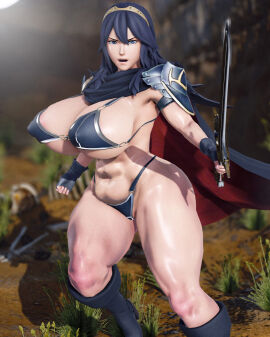 1girls 3d bikini bikini_armor blue_eyes blue_hair breasts curvy female female_only fire_emblem fire_emblem_awakening hex3d huge_breasts lucina_(fire_emblem) nintendo revealing_clothes solo source_request sword venus_body voluptuous