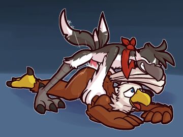 2025 4_fingers 4_toes accipitrid accipitriform all_fours anal anal_sex anthro anthro_on_anthro anthro_penetrated anthro_penetrating anthro_penetrating_anthro ass ass_up avian beak bird black_body black_claws black_feathers black_hair blue_eyes bodily_fluids brown_body brown_feathers claws cum cum_splatter dizfoley doggy_style drooling duo eagle feathers feet fingers from_behind_position genital_fluids genitals grey_beak grin hair half-closed_eyes kerchief kerchief_only looking_pleasured male male/male male_penetrated male_penetrating male_penetrating_male narrowed_eyes nude open_mouth penetration penis pink_penis pupils red_kerchief saliva sex smile spread_legs spreading tail tail_feathers talons toe_claws toes ultilix yellow_beak