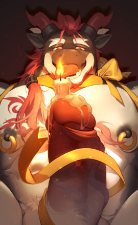 absurd_res anthro bara black_body candle candle_in_penis chaiyi dragon foreskin front_view genitals half-closed_eyes half-length_portrait hi_res horn humanoid_genitalia humanoid_penis looking_pleasured male multicolored_body muscular muscular_male mythological_creature mythological_scalie mythology narrowed_eyes nipple_piercing nipple_ring nipples pecs penetration penis piercing portrait pubes retracted_foreskin ribbons ring_piercing scalie simple_background solo tongue tongue_out two-tone_body uncircumcised urethral urethral_penetration wax wax_on_penis white_body yaoi