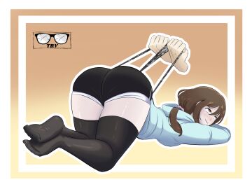 1girls 2025 ass ass_up big_ass bl4ckc0ffee19 black_panties brown_eyes brown_hair disembodied_hand disembodied_hands drooling female hoodie masochism no_shoes original panties panty_pull saliva shorts tagme thick_thighs thighhighs thighs top-down_bottom-up watermark wedgie