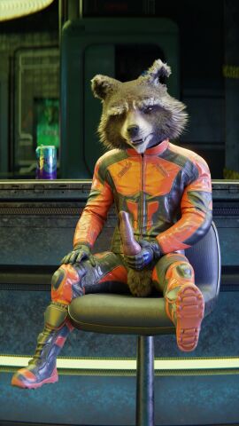 3d anthro balls boots brown_body brown_fur clothed clothing digital_media_(artwork) erection footwear fur gear genitals guardians_of_the_galaxy hi_res knot leather male male_only mammal marvel marvel_comics penis procyonid raccoon ralic_turman rocket_raccoon shoes solo