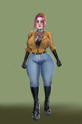 1girls ass big_breasts bodysuit breasts female ginger_(iron_doomer) iron_doomer latex latex_bodysuit latex_boots latex_clothing latex_gloves latex_legwear latex_stockings latex_suit latex_thighhighs latex_under_clothes pokemon red_hair team_rocket team_rocket_(cosplay) thick_ass thick_thighs