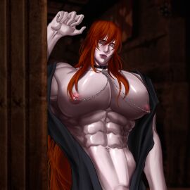 abs breasts feminine huge_tits long_hair male male_only muscular muscular_chest muscular_male original original_character pierced_nipples shitexamination topless