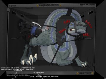 1girls angry ass ass_up blue_(jurassic_world) bound claws clenched_teeth cloacal cloacal_penetration crate dinosaur dromaeosaurid feet female female_only female_penetrated feral feral_penetrated grey_body grey_scales hi_res jurassic_park_(franchise) jurassic_world machine mcfan metal_container penetration reptile scales scalie sex_toy sex_toy_in_cloaca sex_toy_insertion solo talons teeth theropod toe_claws toes universal_studios velociraptor vibrator vibrator_in_cloaca
