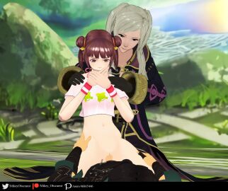 1boy 2girls 3d assisted_sex black_eyes bottomless breasts brown_eyes brown_hair coat cowgirl_position female female_focus female_on_top ffm_threesome fire_emblem fire_emblem_awakening gloves grey_hair group_sex hands_on_another's_shoulders long_sleeves male mikey_obscurest minamoto_mamori multiple_females multiple_girls nintendo outdoors penis pussy robin_(fire_emblem) robin_(fire_emblem)_(female) sex short_hair small_breasts straddling threesome tokyo_mirage_sessions_#fe vaginal_penetration