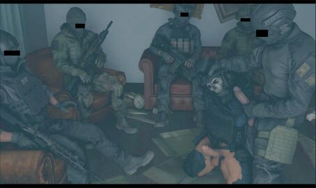 3d 6boys activision bottomless bottomless_male call_of_duty call_of_duty_modern_warfare_2_(2022) captured censor_bar censored_eyes clothing couch dirty_room erect_penis erection gay gay_sex ghost_(modern_warfare_2) gun guns holding_head human imminent_rape male male_focus male_only military_uniform pale_skin pantsless penis simon_riley simon_riley_bottom tactical_gear tagme wadsfgh69 weapon weapons yaoi