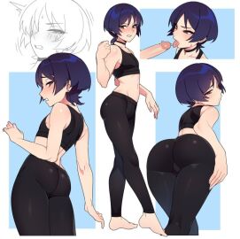 2boys ariel_lopez arilopez550 arisu ass barefoot big_ass bottom_heavy bubble_ass bubble_butt femboy feminine_male genshin_impact leggings male male_focus male_only male_penetrating oral_sex presenting_ass presenting_butt purple_hair sassy scaramouche_(genshin_impact) short_hair sissy sports_bra sportswear thick_thighs wide_hips yaoi
