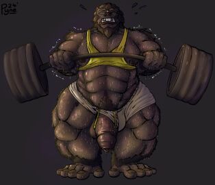 abs absurd_res ape bara biceps big_feet big_muscles big_penis black_body black_hair black_nipples black_skin blizzard_entertainment bodily_fluids bottomwear clothing exercise eyewear feet fingernails flaccid foreskin furrywatch genitals glasses glistening glistening_body gorilla hair haplorhine hi_res huge_muscles hyper hyper_muscles male male_only mammal muscles muscular nails nipples overwatch penis prehensile_feet primate pyne_(artist) shaking shirt shorts solo struggling sweat tank_top teeth thigh_muscles toenails toes topwear uncircumcised wardrobe_malfunction weightlifting white_bottomwear white_clothing white_shorts winston_(overwatch) workout yaoi yellow_clothing yellow_shirt yellow_tank_top yellow_topwear