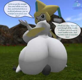 3d 3d_(artwork) angry ass big_ass big_breasts breasts bubble_ass bubble_butt english_text facesitting female generation_3_pokemon grumpy huge_ass jirachi mythical_pokemon pokemon pokemon_(species) pokemon_rse pokémon_(species) thick_thighs wide_hips zer0264