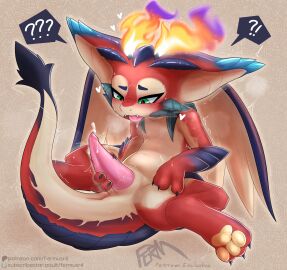 bodily_fluids dragon drooling erection fermusieboir4 fire genital_fluids hi_res league_of_legends male male_only masturbation membrane_(anatomy) membranous_wings mythological_creature mythological_scalie mythology nude open_mouth pawpads penile penile_masturbation penis precum red_body red_scales riot_games saliva scales scalie semi-anthro smolder_(league_of_legends) solo sweat tail tail_tuft tencent tongue tongue_out tuft wings