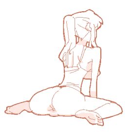 anus back_view bottomless feet female isami_meena kneeling misato_katsuragi neon_genesis_evangelion pixel_art sitting