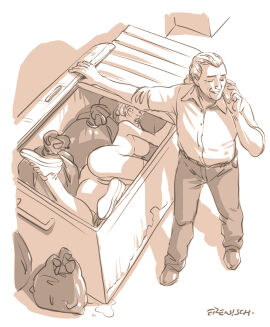 1boy 1girls bin degradation degrading disposal erenisch female garbage garbage_bin humiliation illustration legal_slavery male misogyny naked nude recycling running_shoes slave slave_girl thrown_away trash