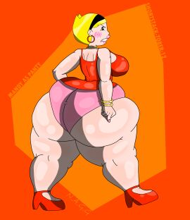 aged_up angry ass ass_visible_under_skirt back_view blonde_hair cosplay exposed_ass fat_ass female flipping_off heels huge_ass looking_back mandy mandy_(billy_and_mandy) middle_finger notagoodguy1_(autor) panty_&_stocking_with_garterbelt panty_anarchy_(cosplay) pink_lipstick pink_panties red_dress shiny_skin shortstack shortstack-tober small_female the_grim_adventures_of_billy_and_mandy thick_ass thick_legs thick_lips thick_thighs