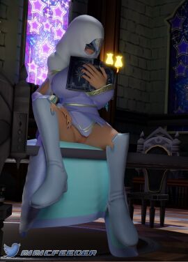 3d 3d_(artwork) blender boots chair female foreteller_invi going_commando kingdom_hearts legs legs_apart mask masked masked_female mimicfeeder no_panties on_table pussy sitting sitting_on_desk square_enix table watermark