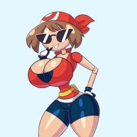1girls bandana big_boobs big_breasts breasts crossover disney female female_only human iggy-bomb knick_knack may_(pokemon) permanent_smile pixar pokemon pokemon_rse red_bandana solo sunglasses sunnification sunny_miami tagme thick_thighs transformation wide_hips