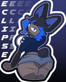 ass blue_background blue_eyes blue_hair breasts christine58 christine_fury eclipse_riviera facing_away female furry large_ass large_breasts looking_back revealing_clothes short_hair shorts shortstack