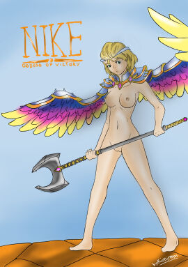 1girls alternate_costume blonde_hair conqueror_nike european_mythology female goddess greek_mythology hi-rez_studios kimirasu light-skinned_female light_skin mythology nike_(smite) nude smite solo