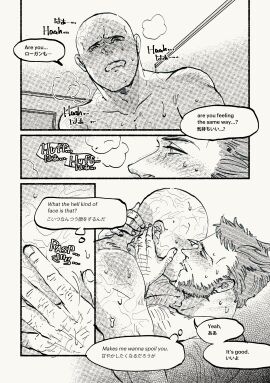 2boys after_sex azuko_(@zuco) bald blush comic completely_nude couple crying deadpool deadpool_&_wolverine_(2024) english_text gay hairy kissing looking_at_another male male/male male_only marvel marvel_comics monochrome nude pectorals scars short_hair sweat wolverine_(x-men) x-men yaoi