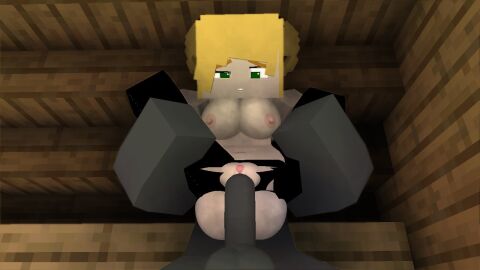 1boy 1girls 3d ass big_ass blonde_hair breasts female foot_up from_behind green_eyes hannah_rose_(morirosemc) looking_pleasured male mine-imator minecraft no_bra no_panties pants pinkechan pussy standing_sex tagme twin_braids vaginal_penetration wet_pussy