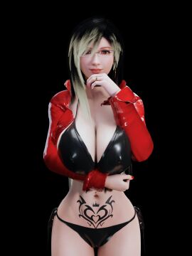 3d 3d_model ass big_breasts bikini blender_(software) breasts earrings female glasses jacket large_ass long_hair mixed_hair_color navel_piercing original original_character pierced_belly_button piercing sssin2160 tattoo tattoo_on_belly wedding_ring