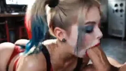 ai ai-created ai_generated blonde_hair blowjob cocksucking cum_in_mouth dc_comics harley_quinn tagme video