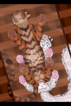 anal anal_sex anatomically_correct anatomically_correct_genitalia animal_genitalia animal_penis anus aroused ass ass_up balls blue_eyes bodily_fluids breath cum cum_in_ass cum_inside cum_while_penetrated digital_drawing_(artwork) digital_media_(artwork) duo erection fangs felid feline_genitalia feline_penis feral feral_on_feral feral_penetrated feral_penetrating feral_penetrating_feral fluffy fluffy_tail from_behind_position fur furniture genital_fluids genitals glass_table hi_res inside kazik_feral looking_at_another looking_pleasured low-angle_view male male/male male_penetrated male_penetrating male_penetrating_male mammal markings mounting narrowed_eyes on_table open_mouth orange_body orange_fur orgasm orgasm_face pantherine pawpads paws penetration penile_spines penis sex sheath smile snow_leopard spots spotted_body spotted_fur striped_body striped_fur stripes table tail tail_aside teeth tiger tongue warmpawsart white_body white_fur worm's-eye_view