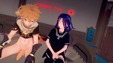 1boy 1girls aether_(genshin_impact) alternate_costume big_breasts big_penis clorinde_(genshin_impact) cum cum_in_pussy ejaculation genshin_impact hikar61 horny_female koikatsu long_hair longer_than_10_seconds male/female nude penetration penis pleasure_face school_uniform sex shorter_than_30_seconds squirting straight tagme vaginal_penetration video