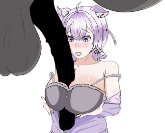 animal_penis bhdptopnotch12 breasts censored female hololive hololive_gamers hololive_japan horse horse_penis horsecock male nekomata_okayu paizuri paizuri_lead_by_female paizuri_under_clothes penis virtual_youtuber zoophilia