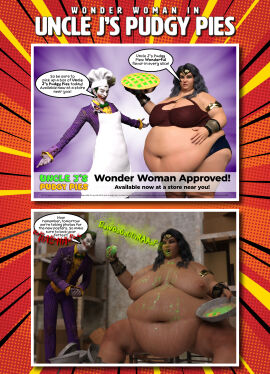 1boy 1girls 3d bbw belly big_belly big_breasts black_hair breasts burp burping dc dc_comics dialogue fat fat_belly fat_female female female_focus huge_belly male morbidly_obese morbidly_obese_female nipples obese obese_female overweight overweight_female persondudemanguy size_difference ssbbw stretch_marks text the_joker weight_gain wonder_woman wonder_woman_(series)