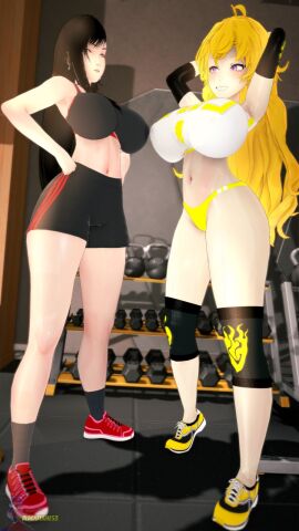 2024 2girls 3d ahoge annoyed ass belly_button big_breasts black_hair blackflames3 blonde_hair breast_envy breasts color commission digital_media_(artwork) female female_focus female_only final_fantasy final_fantasy_vii gym gym_uniform huge_breasts jealous jealous_female large_breasts light-skinned_female light_skin long_hair navel pale-skinned_female pale_skin purple_eyes rwby shorts smug smug_expression smug_face smug_grin smug_smile tagme thick_ass thighs thong tifa_lockhart weights workout_clothes yang_xiao_long