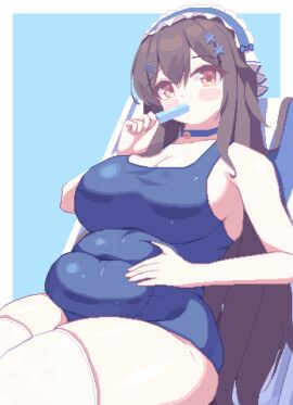 1girls animated bbw belly_grab big_breasts breasts chubby female piaomao pixel_art popsicle swimsuit