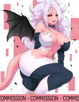 android_21 big_breasts big_thighs big_titties breasts clothing commission curvaceous curvaceous_female curvaceous_figure curvy curvy_figure curvy_hips demon demon_girl demon_tail demon_wings dragon_ball dragon_ball_fighterz female female_focus female_only long_hair looking_at_viewer majin_android_21 misterlmaoo pink_body pink_skin white_hair