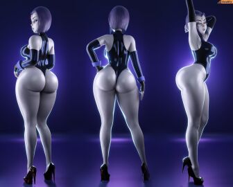 1girls 3d armpits arms_behind_head ass bare_legs bare_shoulders bottom_heavy breasts clothed clothed_female dc dc_comics elbow_gloves female female_only full_body grey-skinned_female grey_skin grey_skinned_female hand_on_hip heels high_heels large_ass legs leotard nsfwskully purple-haired_female purple_hair rachel_roth raven_(dc) short_hair smitty34 solo solo_female standing teen_titans thick_thighs thighs zetaskully