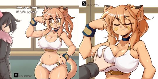 anger_vein big_breasts breast_grab breasts can_i_touch_it?_(meme) cleavage female furry go_on_feel_it_(meme) goya_(lucyfercomic) huge_breasts lucyfercomic meme original roy_(lucyfercomic) tagme thick_thighs wide_hips