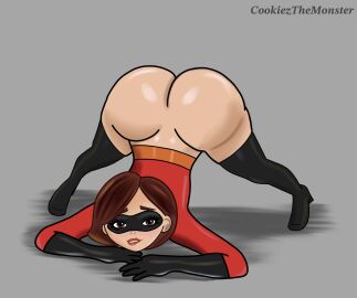 ass autodesk_sketchbook exposed_ass female female_focus female_only giant_ass gloves grey_background high_heel_boots huge_ass human jack-o'_pose jack-o_pose jackochallenge jpeg lip_bite lip_biting looking_at_viewer mask masked masked_female massive_ass milf partially_clothed pixar_mom seductive_look short_hair simple_background solo_female superhero