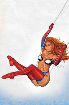 bikini comic_cover greg_horn grey_eyes kneesocks marvel marvel_comics red_hair spider-man web