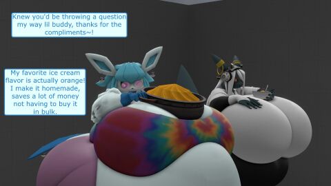 2girls 3d 3d_(artwork) 3d_background 3d_model 3d_render anthro anthro_female anthro_focus anthro_only bbw big_breasts black_fur blue_fur breasts cassie_(queenkabu) cleavage duo eeveelution fat fat_anthro fat_belly fat_female female female_anthro female_focus female_only furry furry_female furry_only glaceon hailey_beaumont huge_breasts kingofthekabuto obese obese_anthro obese_female oc original_character overweight overweight_anthro overweight_female pokemon pokemon_(species) queenofthekabuto umbreon