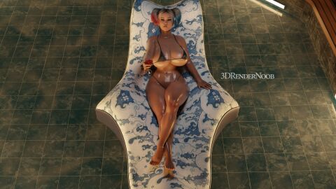 1girls 3drendernoob batman_(series) bikini breasts cleavage dc dc_comics drinking female floating_object harley_quinn harley_quinn_(injustice) injustice_2 large_breasts navel pool pool_toy recliner solo solo_female swimsuit twintails underboob video_game_character wide_hips