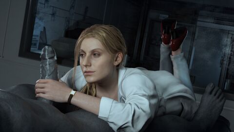 1boy 1girls 3d annette_birkin barefoot bluelight capcom completely_nude dress erection female full_body grey_skin handjob heels huge_cock male mr_x naked naked_female nude nude_female penis penis_awe resident_evil resident_evil_2 resident_evil_2_remake tyrant