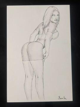 ass black_and_white ed_benes_studio emma_frost female hellfire_club marvel marvel_comics mayana_ley panties thong thong_panties traditional_media_(artwork) white_queen x-men