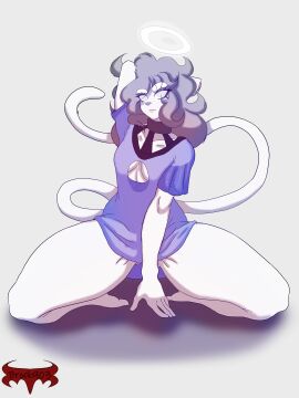 alien alien_girl alien_look_like_human angel angel_girl armpit_crease arms_up bare_legs bare_thighs barefoot big_thighs boob_window breasts brock903 collarbone covered_pussy dress fake_nose female female_only flat_chest flat_chested halo hand_on_floor hayden_902_(brock903) human_skin looking_at_viewer neck_brace nipples no_breasts no_legwear no_panties oc older_female on_knees original_character posted_by_artist primate primate_humanoid pussy self_upload silver_hair skin solid_color_background solo solo_female spread_legs tail thighs thighs_bigger_than_head thighs_bigger_than_torso white_body white_skin