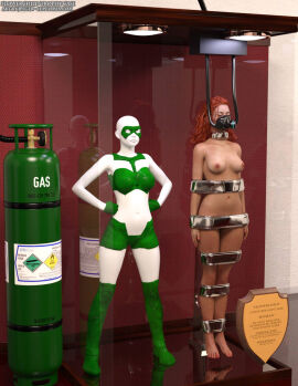 3d bound bound_arms bound_legs completely_nude female mannequin nude nude_female original original_character red_hair thejpeger trophy_case
