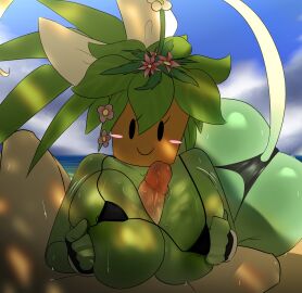 1boy 1girls anthro ass beach big_ass big_breasts big_penis bikini blaster_master blaster_master_zero_2 blush breasts commission female happy kanna_(blaster_master) lawgx male mob_face paizuri panties penis penis_in_breasts plant plant_girl tail titfuck titjob titjob_pov tits