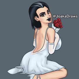 1girls 2d 2d_(artwork) alternate_version_available armwear ass black_hair black_lipstick clothing digital_drawing_(artwork) digital_media_(artwork) dress earrings female female_focus female_only goth goth_girl high_heels holding_rose joakadraws light-skinned_female light_skin lipstick long_hair looking_at_viewer odette_(summertime_saga) on_floor on_knees pose posing presenting presenting_ass rose rose_(flower) simple_background smile smiling solo solo_focus summertime_saga tattoo tattoos topwear