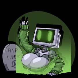 2d breasts cleavage female grave humanoid large_breasts limebot limebreaker original original_character robot robot_girl robot_humanoid screen_face sweater