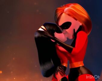ai_generated animated bodysuit helen_parr incest lesbian_kiss mother_and_daughter passionate_kiss tagme the_incredibles video